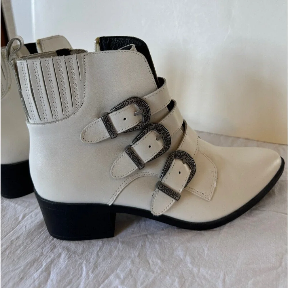 White Triple-Buckle Ankle Boots - Women's Fashion Boots